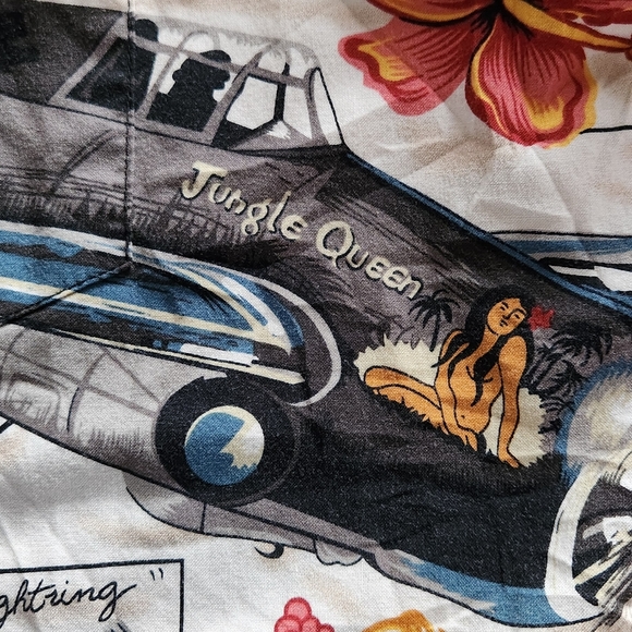 Kalaheo Hawaiian Men 2X Short Sleeve Shirt WWII  Airplane Bomber Floral Women - Picture 11 of 12